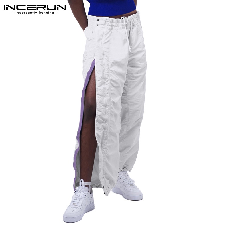 INCERUN Đàn ông Thời trang Dây rút Trắng Thắt lưng Thắt lưng Chia đôi Quần dài Lỏng