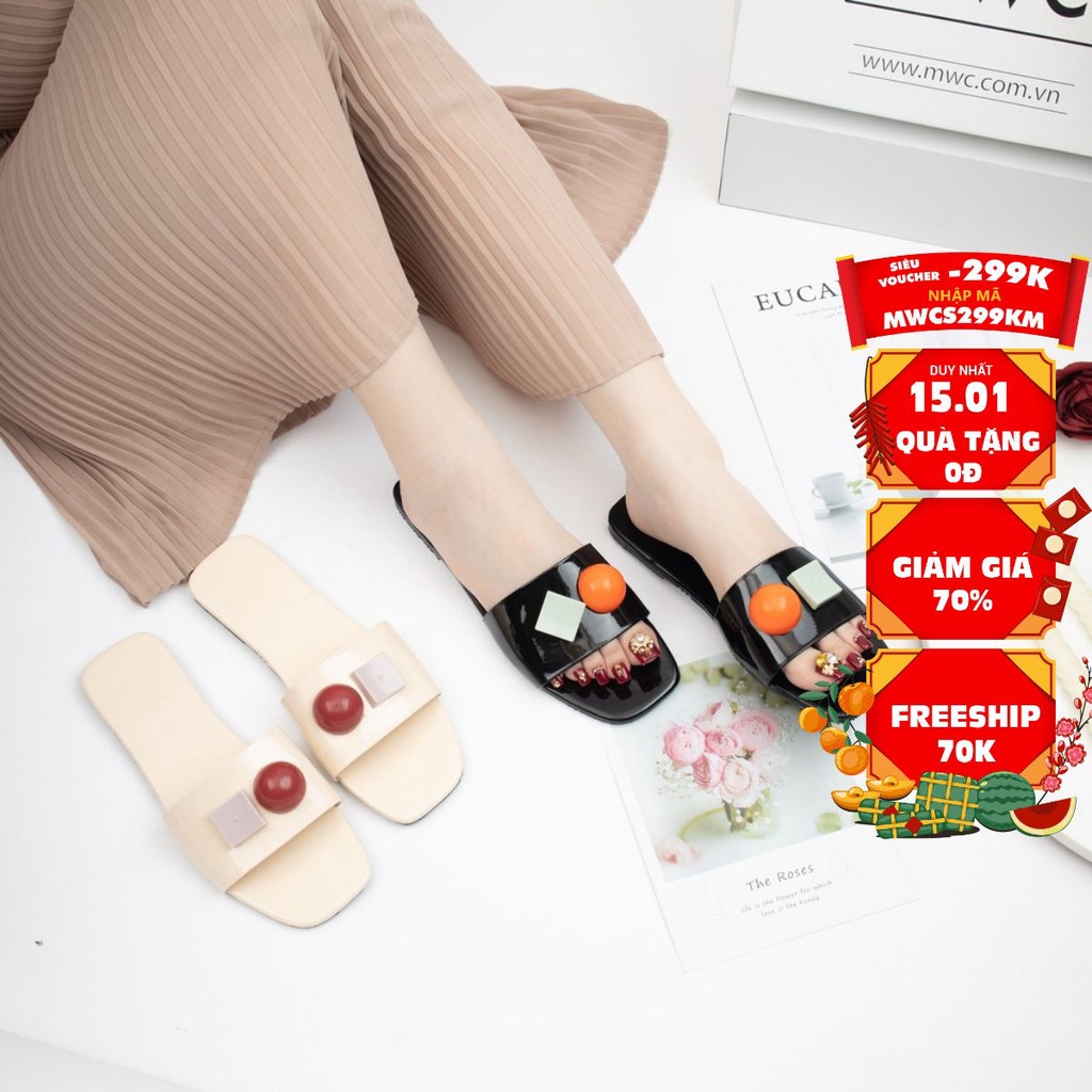 DÉP NỮ THỜI TRANG MWC - MŨI VUÔNG QUAI NGANG ĐẾ BỆT PHỐI PHỤ KIỆN SIÊU XINH SIÊU HOT NUDE -  3370