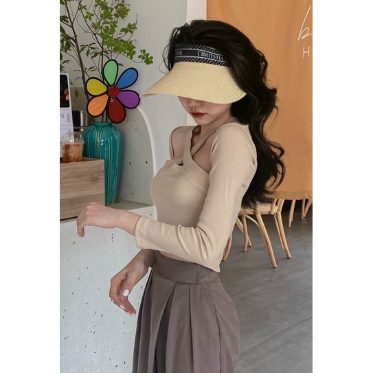 Áo thun kiểu nữ chéo vai tay dài sexy Michi,áo croptop nữ tay dài