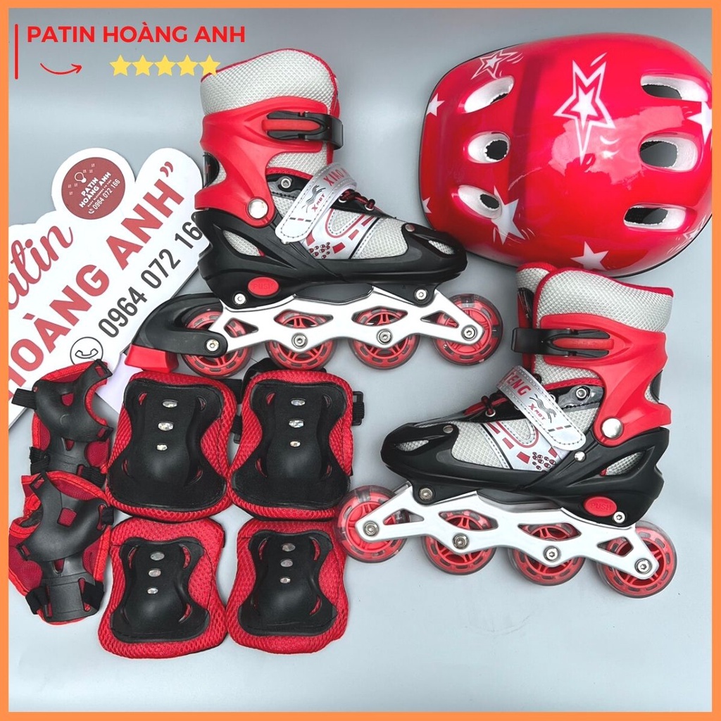 Giày trượt patin trẻ em, tặng mũ bảo vệ, bảo hộ tay chân, pain bánh đầu sáng đèn, điều chỉnh tăng giảm được size sport