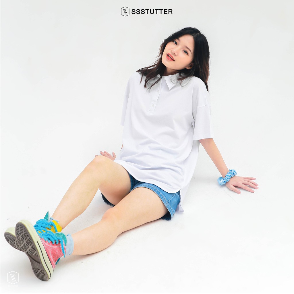 Áo Polo tay lỡ nữ SSStutter 2 màu chất 100% Cotton Oversize UNI TEE | BigBuy360 - bigbuy360.vn