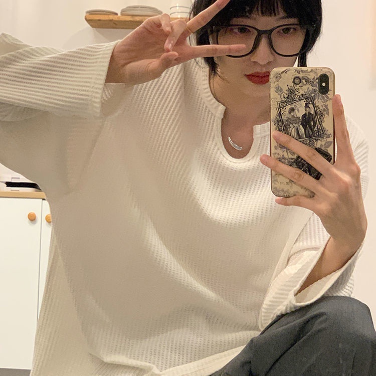 Áo thun dài tay cổ chữ u thiết kế mới thời trang dành cho nữ