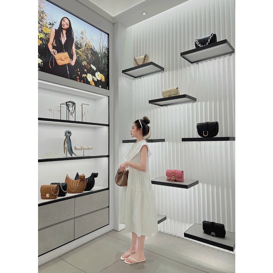 Đầm babydoll cổ nhọn thắt nơ váy tiểu thư dáng xòe 2 màu siêu xinh