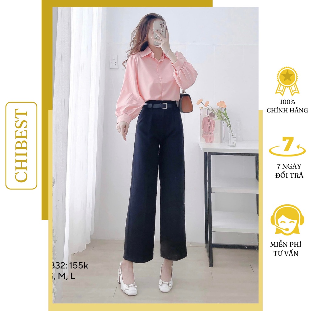 Quần ống suông cạp cao dáng đứng quần xuông Cạp Liền Eo Cao kèm đai CHIBEST YQB32