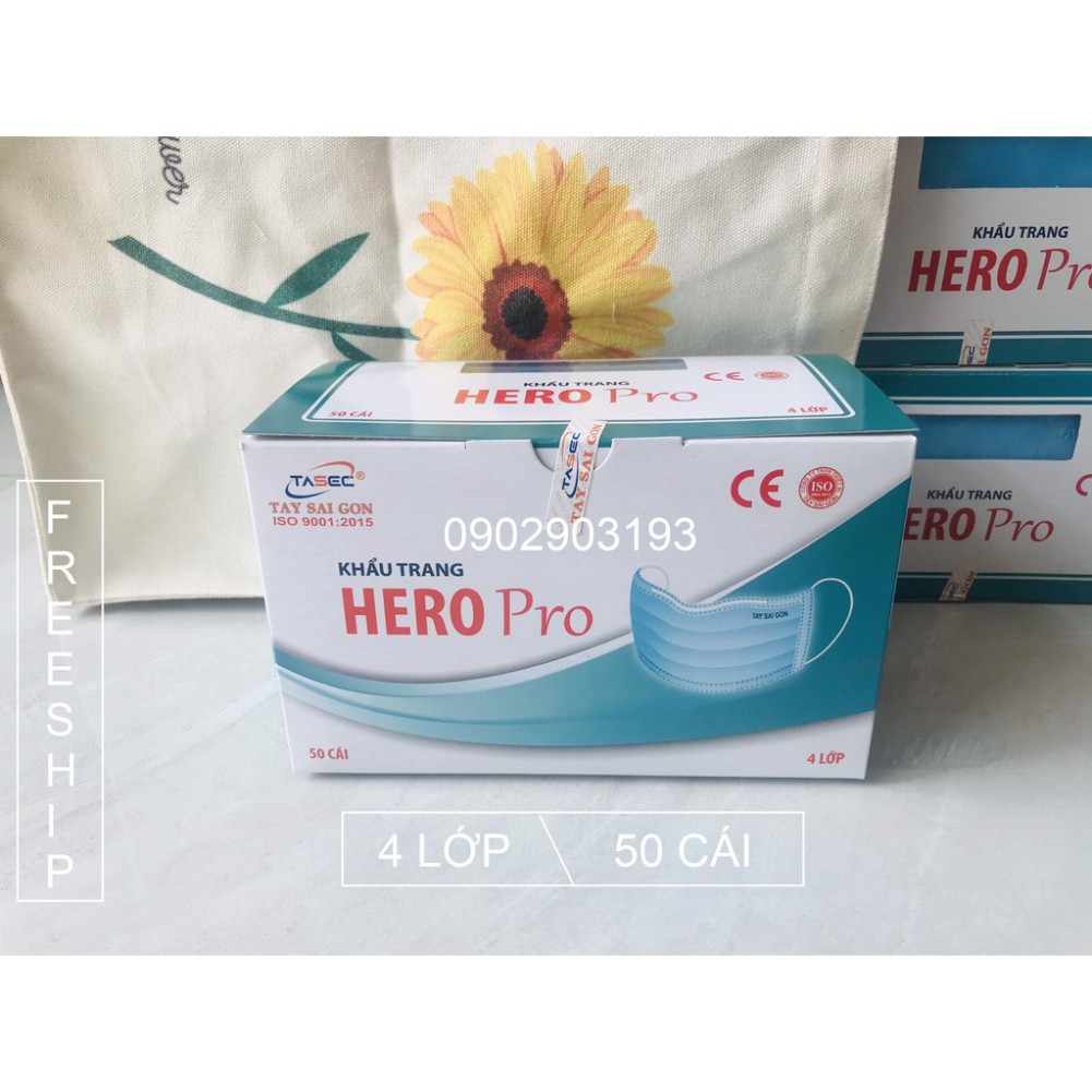 [G01] [Giá Sỉ] Hộp 50 cái khẩu trang y tế Hero Pro 4 lớp kháng khuẩn S015