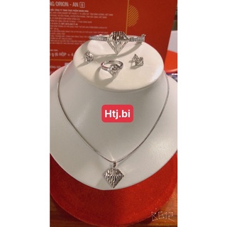 set bộ kim cương xi vàng trắng cực sang chảnh gôm dây chuyền mặt lắc tay và nhẫn htj (không có bông tai)