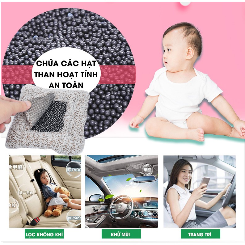 Thú bông lõi than hoạt tính lọc không khí khử mùi, trang trí xe hơi ô tô, GIỐNG THẬT 99% - chó mèo than hoạt tính