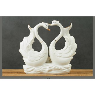 Tượng sứ thiên nga đôi trắng