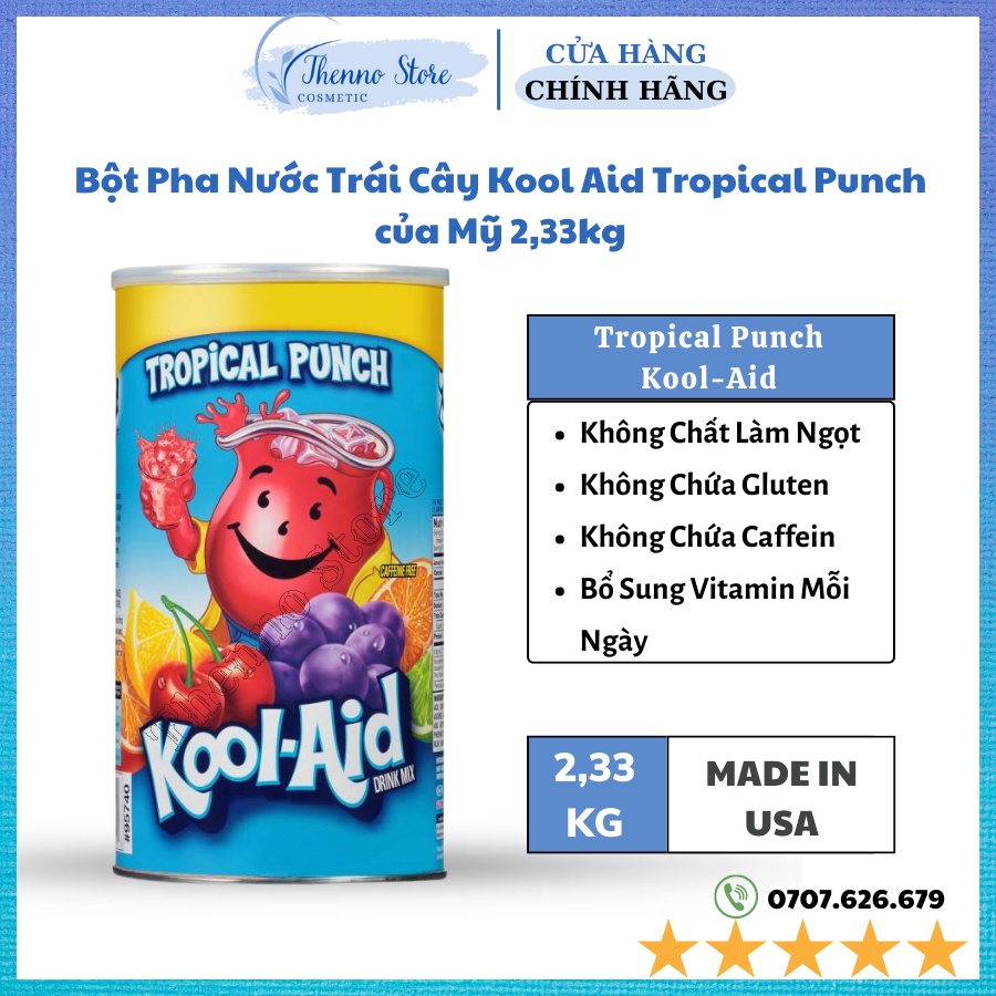 Bột Pha Nước Trái Cây Kool Aid Tropical Punch của Mỹ 2,33kg