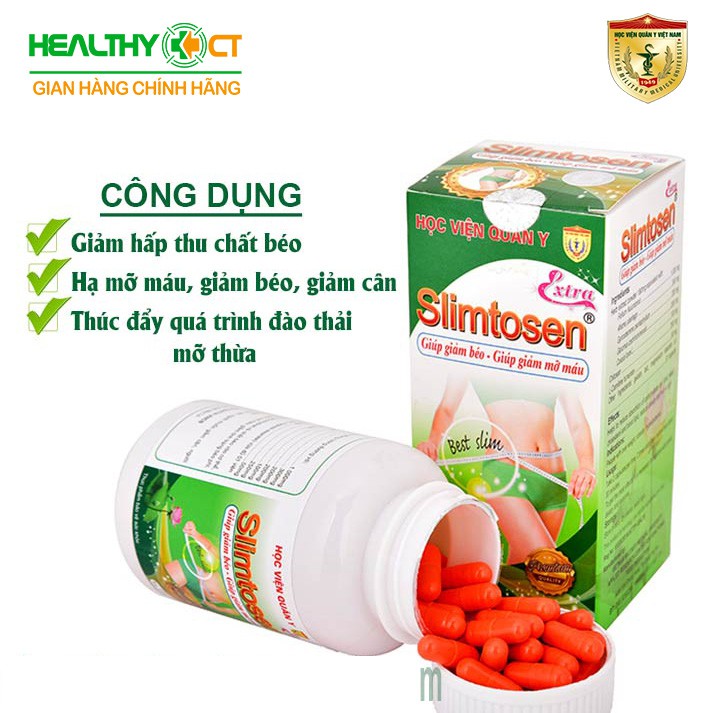 Viên uống giảm cân Slimtosen Extra Học Viện Quân Y hộp 100 viên ( Mua 2 tặng 1 trà giảm cân Slimutea)