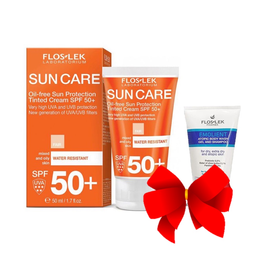 FLOSLEK KEM CHỐNG NẮNG BẢO VỆ DA OIL FREE SUN PROTECTION TINTED CREAM SPF50+ 50ML TẶNG DẦU GỘI VÀ SỮA TẮM FLOSLEK 150ML