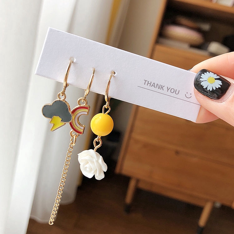 Bông tai họa tiết hoạt hình đám mây/sấm sét/hoa/cầu vồng