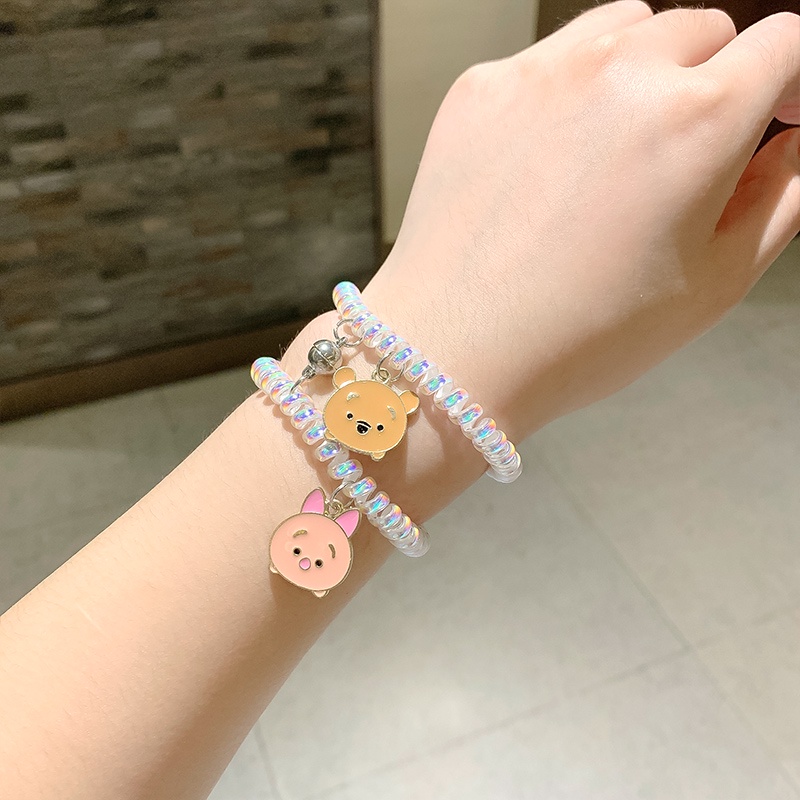 Set 2 Vòng Tay Dây Co Giãn Mặt Nam Châm Họa Tiết Hoạt Hình Đơn Giản Dành Cho Cặp Đôi