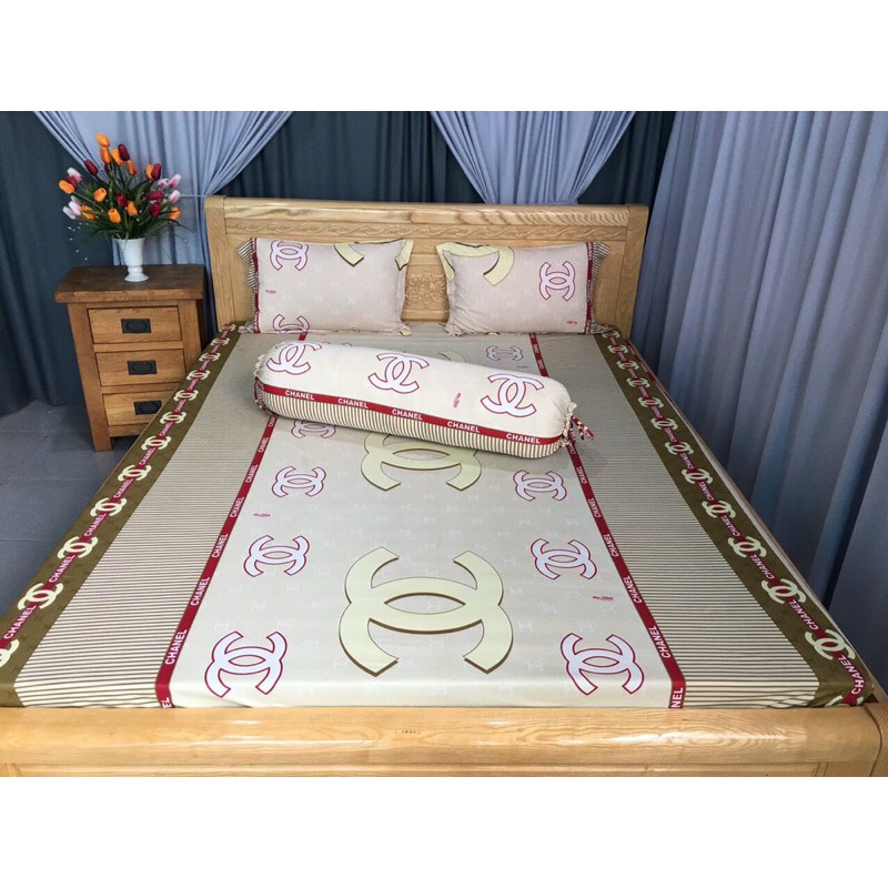 Bộ drap thun☘️FREESHIP☘️ga thun lạnh Hàn Quốc mẫu Chan’el 4 món ( 1 ga và 3 vỏ gối)