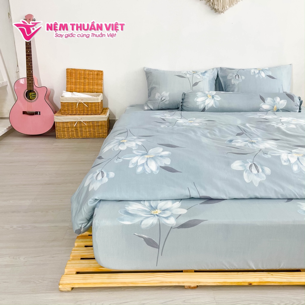 Bộ Ga Giường Tencel Thuần Việt Cao Cấp - Xám TVM01 (4 Món)