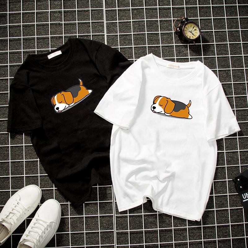 Áo thun unisex form rộng in cún con ngủ đáng yêu vải dày mịn 2019T1136