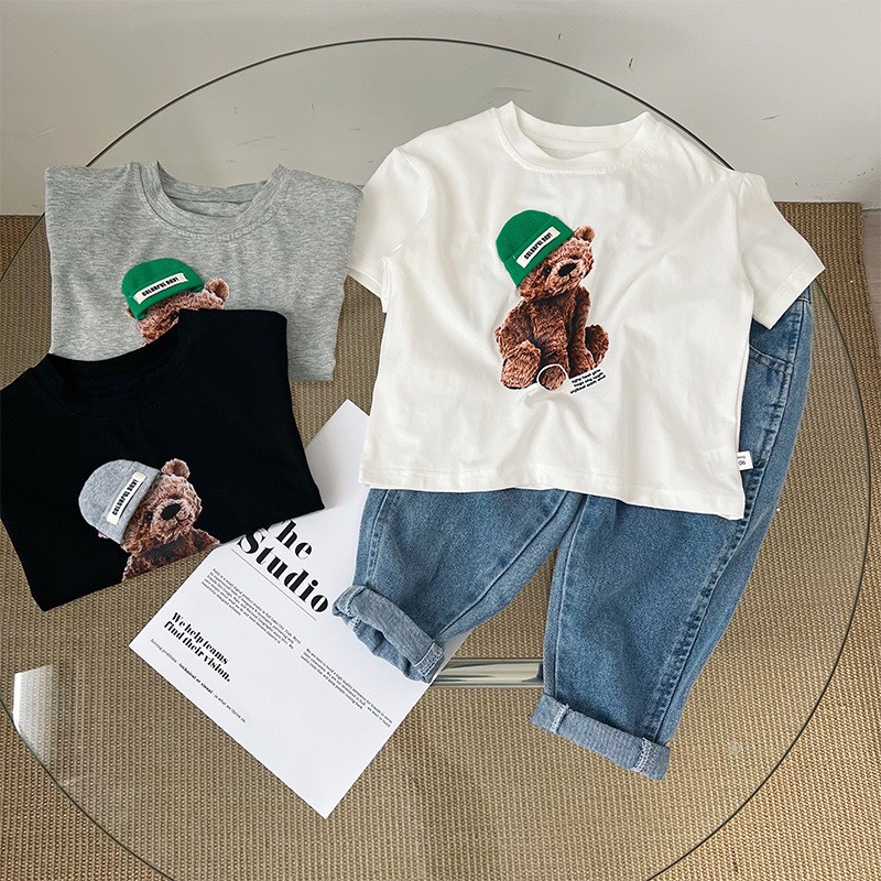 Áo phông cotton cho bé trai bé gái họa tiết 3D ngộ nghĩnh dễ thương (7-30kg)
