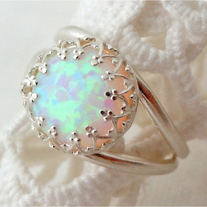 Nhẫn Cưới Bạc Đính Đá Opal Lửa Tự Nhiên