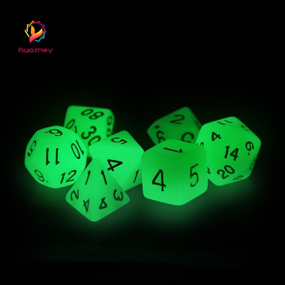 Set 7 xúc xắc nhiều mặt phát sáng được dùng chơi game Dungeons and Dragons