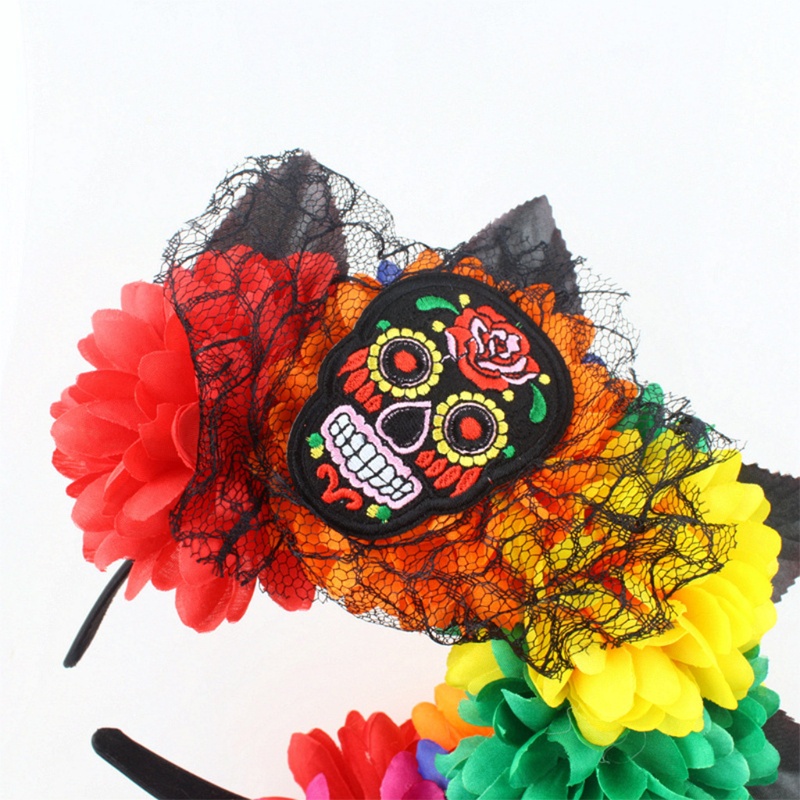 Băng Đô Vải Lưới Họa Tiết Đầu Lâu Phong Cách Halloween