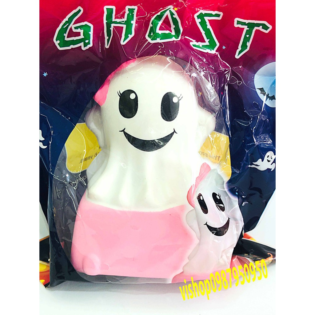 SQUISHY BÚP BÊ ĐEO NƠ HỒNG TẶNG KÈM BAO BÌ GHOST- SQUISHY MA HỒNG ĐÁNG YÊU