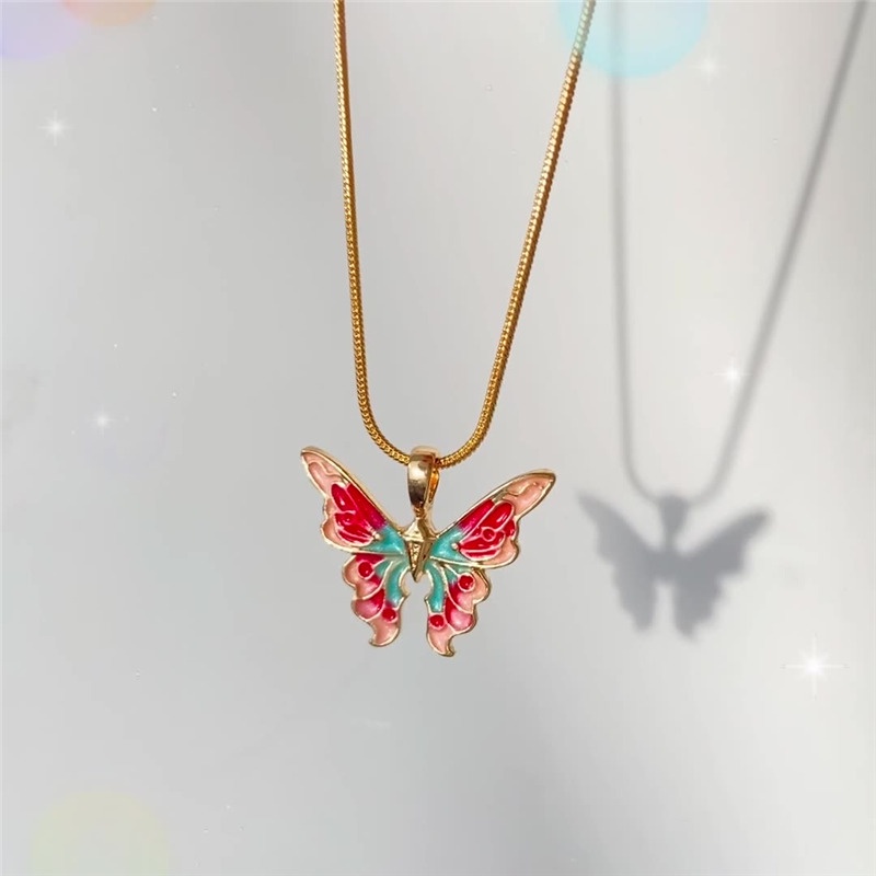 Vòng cổ Mặt Hình Bướm Tráng Men Nhiều Màu Sắc Thời Trang 2022 Dành Cho Nữ