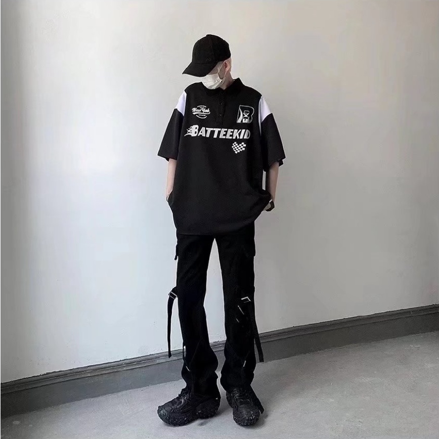 Áo polo Ngắn Tay Dáng Rộng áo polo nam In Chữ áo thun có cổ Đơn Giản áo phông nam có cổ Phong Cách Châu Âu Nam Nữ