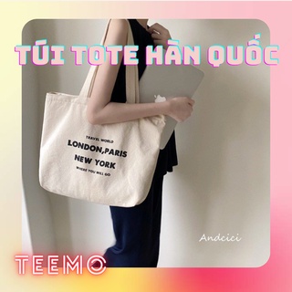 Túi tote vải canvas Hàn Quốc Đẹp Rẻ có khóa kéo hợp thời trang đi học đi chơi đeo 1 bên vai