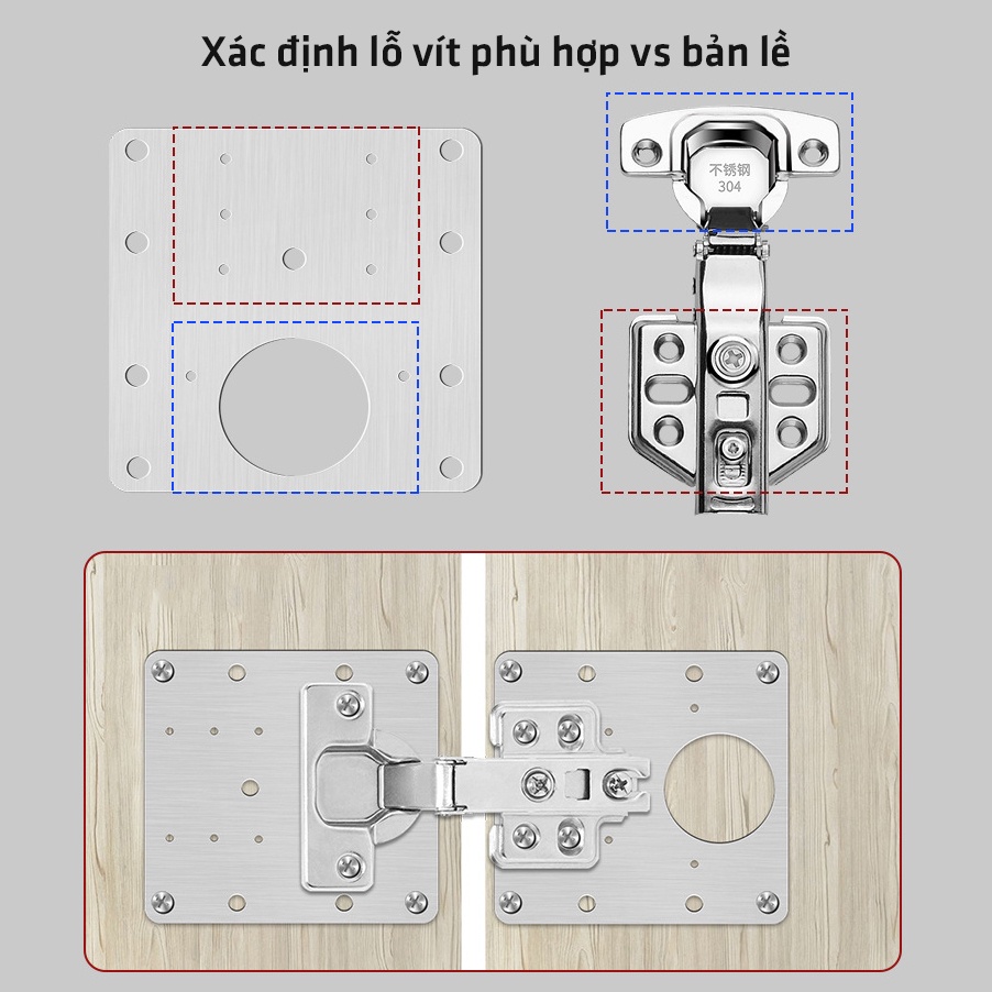 Miếng Tấm Pát Pad Thép Vuông Sửa Bản Lề Tủ Cửa Gỗ Lỗ Vít Door Hinge Repair Kit