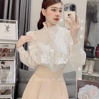 Áo sơ mi trắng nữ cổ bèo ren khuy cúc ngọc naroom