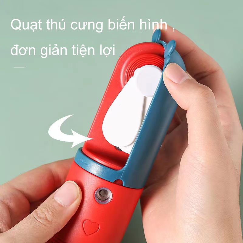 Quạt Phun Sương Mini Cầm Tay Tích Điện Phun Hơi Sương Xịt Khoáng Tạo Ẩm Làm Mát Hình Thú Dễ Thương Tiện Dụng Nhỏ Gọn