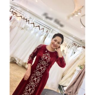 Áo dài nhung dành cho mẹ( ảnh thật) tặng quần