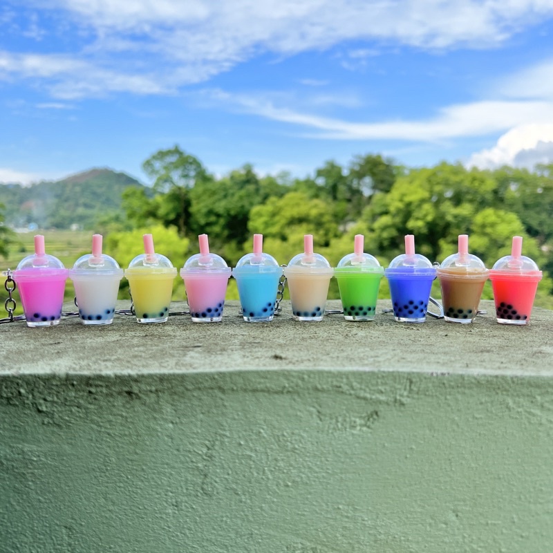 MÓC KHOÁ NƯỚC TRÀ SỮA TRÂN CHÂU NHIỀU MÀU
