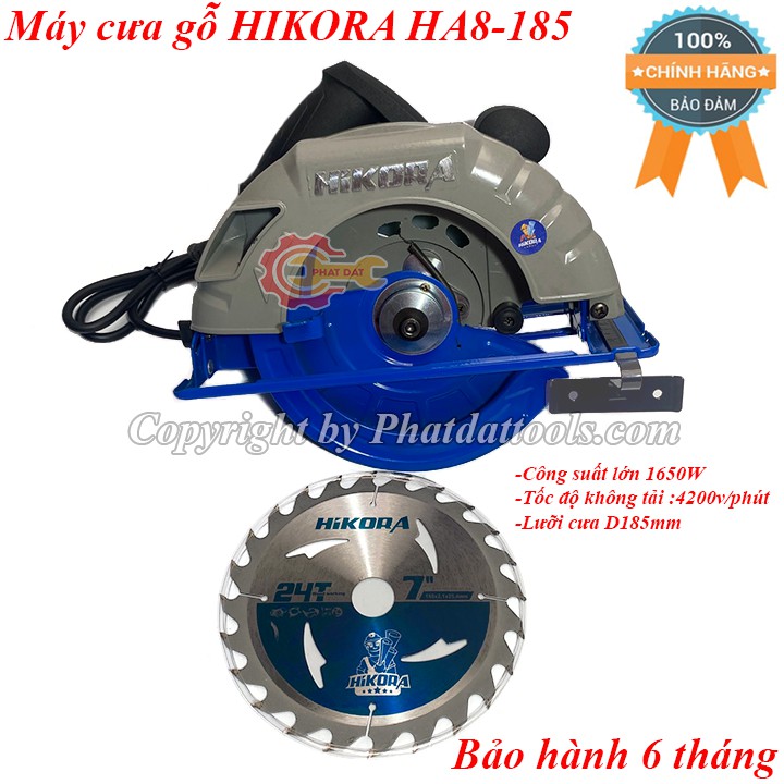 Máy cưa xẻ gỗ HIKORA HA8-185-Máy cưa đĩa cầm tay-Công suất 1650W-Kèm lưỡi cưa chính hãng-Bảo hành 6 tháng