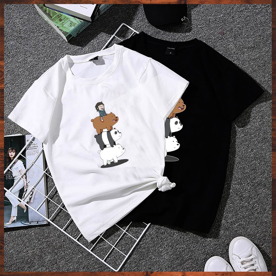 Áo thun tay lỡ form rộng in 3 chú gấu dễ thương vải dày mịn 2020TN1017