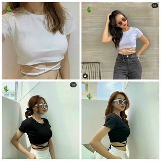 [Hình Thật] Áo Croptop tay ngắn cột eo