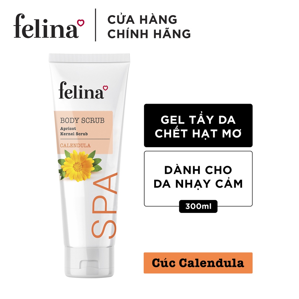 Combo 2 tuýp Gel Tắm Tẩy Tế Bào Chết body dạng Felina Home Spa từ hạt mơ nghiền 300ml/ tuýp cho da nhạy cảm