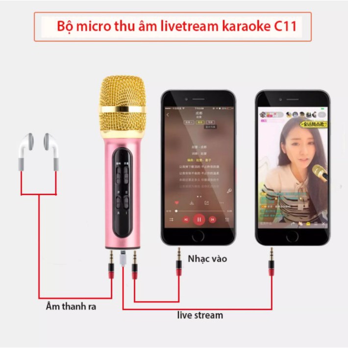 Bộ micro thu âm karaoke livestream C11 Kèm đầy đủ phụ kiện Hát karaoke livetream