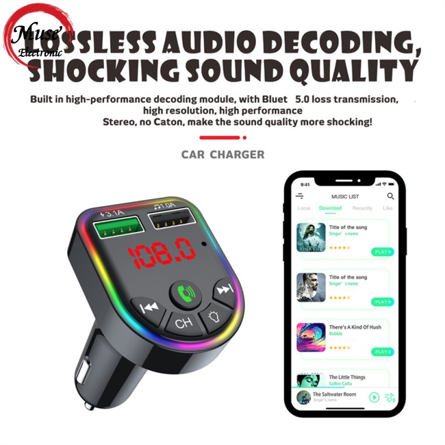Thiết Bị Thu Phát Bluetooth 5.0 Fm Mp3 Không Dây Hai Cổng Usb Sạc Nhanh Dùng Trong Xe Hơi