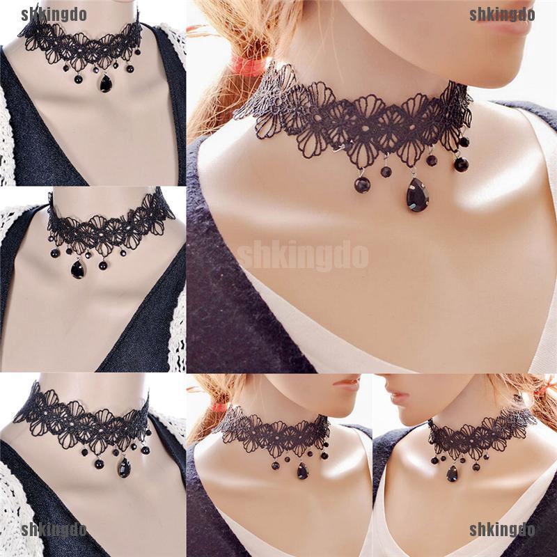 Vòng cổ choker ren hoa phong cách retro gothic sành điệu