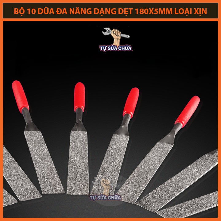 Bộ 10 dũa hợp kim, kim loại đa năng bản dẹt 5x180mm, 4x180mm loại xịn chính hãng DIAMOND, dũa kim cương