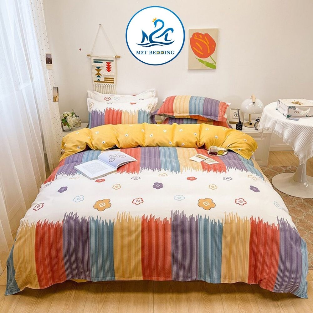 Bộ vỏ chăn ga gối Cotton poly M2T BEDDING gồm vỏ chăn mền, drap ga giường và 2 vỏ gối - PL sắc màu rực rỡ