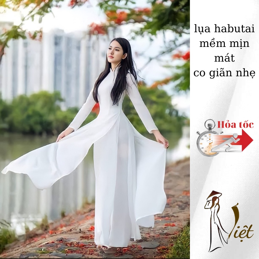 Áo dài trắng 4 tà truyền thống may sẵn học sinh nữ đi học 2 lớp mặc lễ tết lụa habutai cao cấp