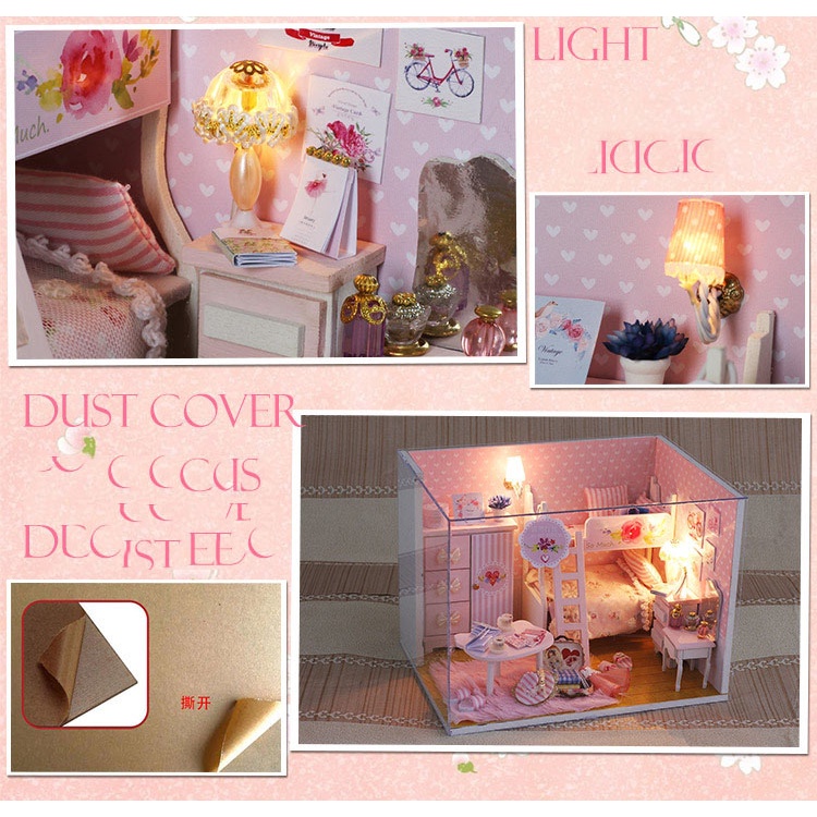 (Hàng Sẳn TP.HCM giao ngay) Bộ lắp ghép DIY - Hello Kitty, Pink heart Girl, Sweet Home, Blue Sky (Kèm Keo+Mica Che Bụi)