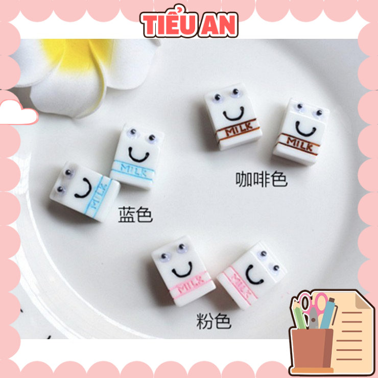 Charm (C50) slime/ Dụng Cụ Charm Trang Trí [Ko Keo &amp; Nút]  Hình Hộp Sữa (1.3x1.8x0.9 cm)