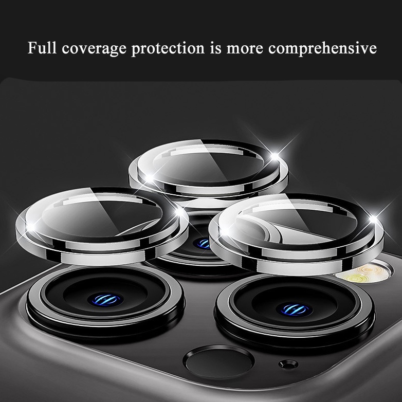 Bộ 3 Khung Kim Loại + Kính Cường Lực Bảo Vệ Ống Kính Máy Ảnh Cho iphone 15 14 13 12 11 pro max plus 15pro max