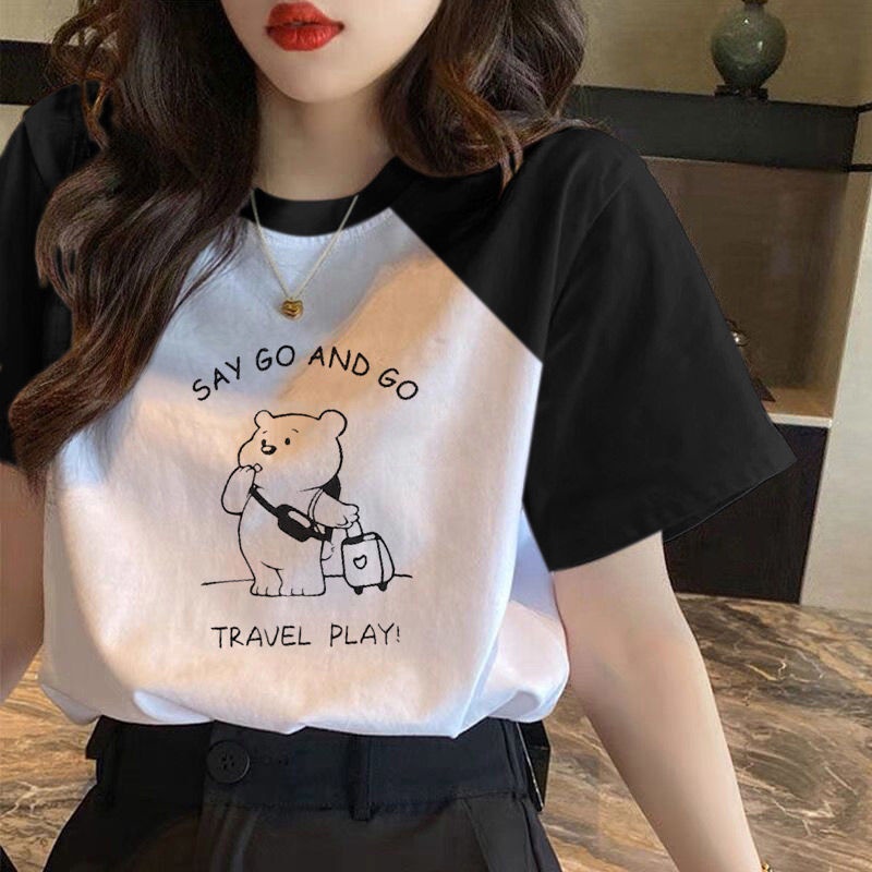 Áo Thun Raglan Tay Ngắn Dáng Rộng Che Phủ Bụng Thời Trang Dành Cho Nữ