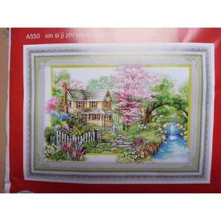 Tranh chữ thập phong cảnh ngôi nhà