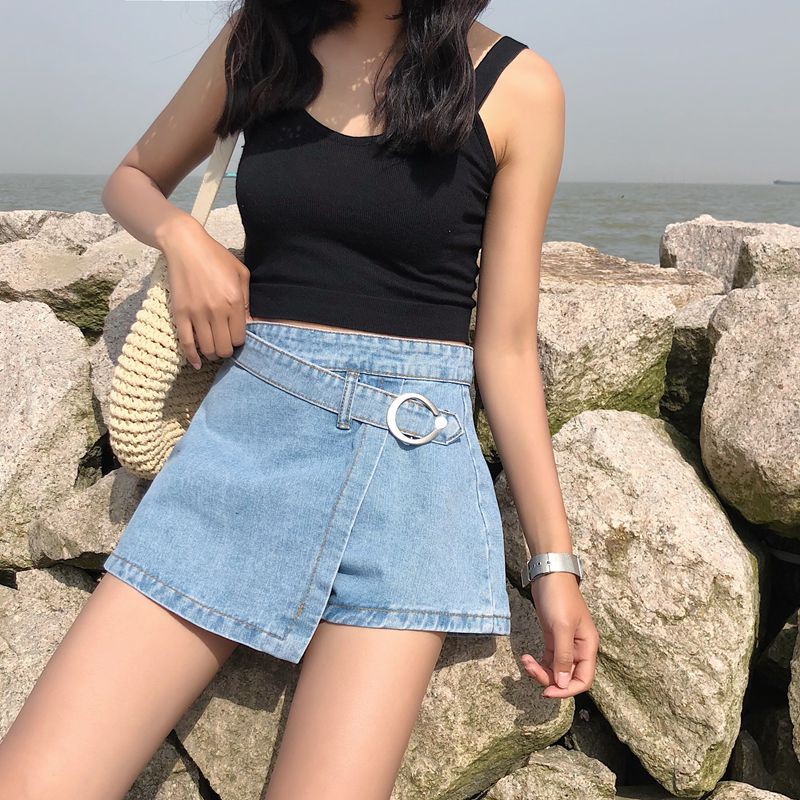 [SẴN] Quần shorts jean nữ giả váy lưng cao Ulzzang Quảng Châu QVJ28