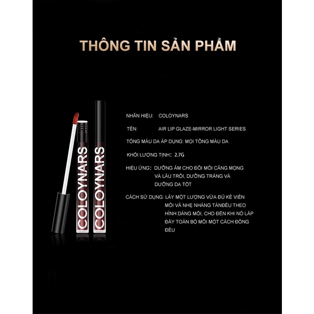 Son bóng Coloynars 2.7g dạng lỏng lâu trôi màu sắc tươi sáng chất lượng cao